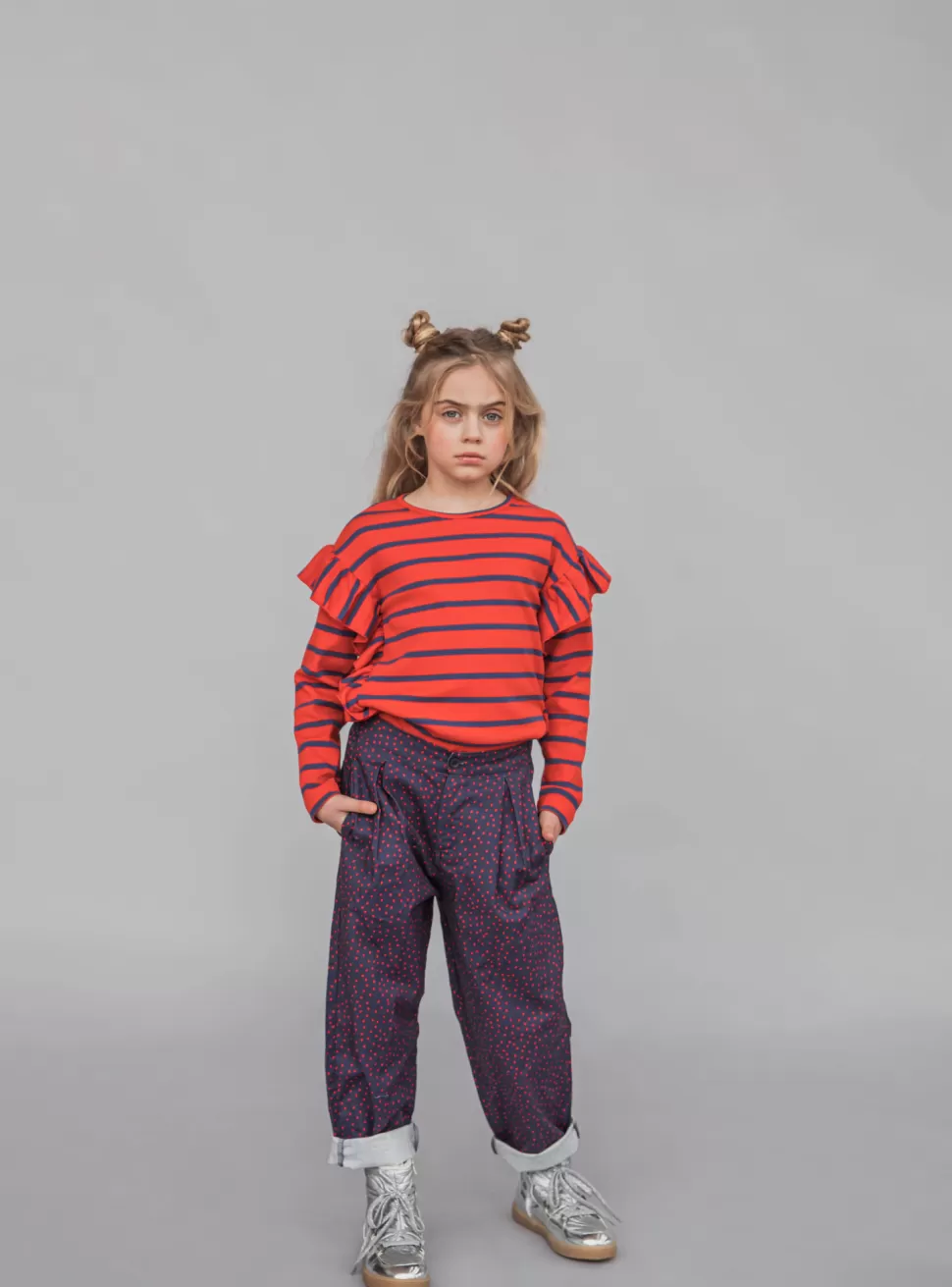 Fashion | Ruffled Longsleeve Top | Stripes Red + Blue Vrouw Shirts