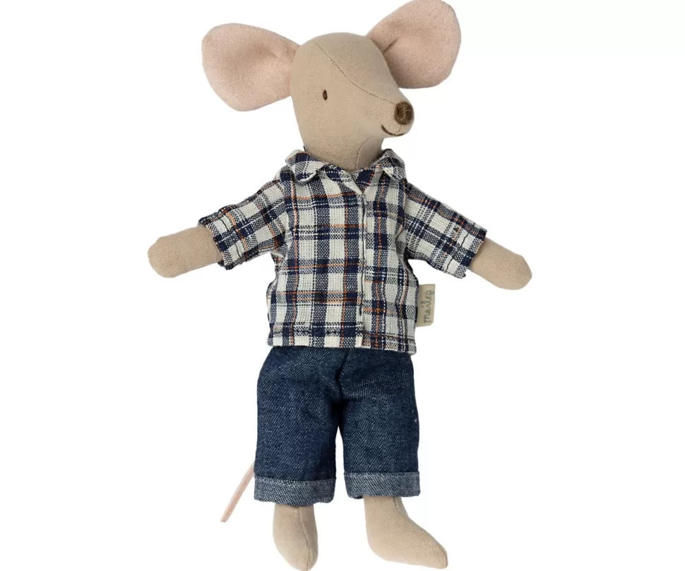 New | Dad Mouse | Papa Muis Met Geblokte Blouse Maileg