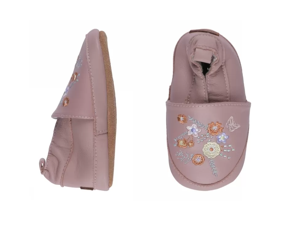 Sale | Leren Slofjes Met Bloemetjes | Oud Rose Winter