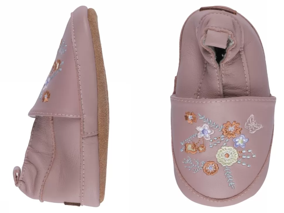 Sale | Leren Slofjes Met Bloemetjes | Oud Rose Winter