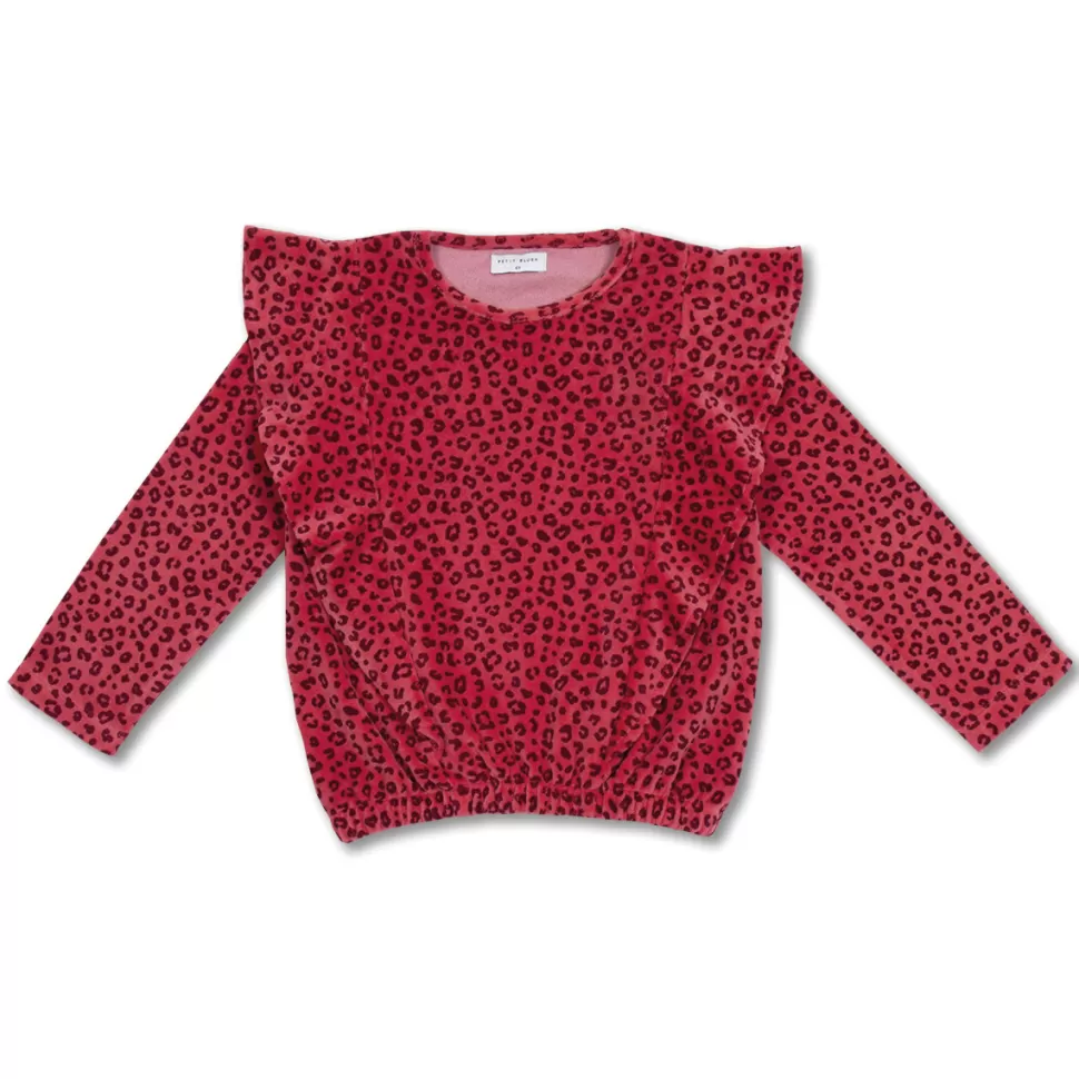 Clearance | Ruffle Sweater Velour | Red Leopard Vrouw Truien + Vesten